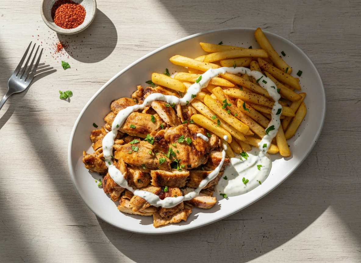Döner Teller mit Pommes und Sauce photo