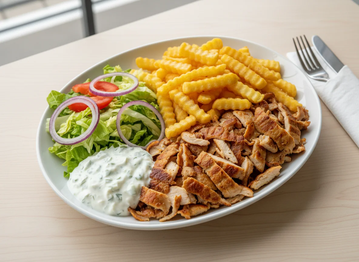 Döner Teller mit Pommes und Soße photo