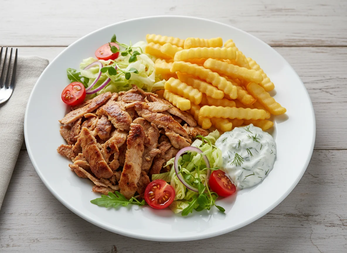 Döner Teller mit Pommes und Tzatziki photo