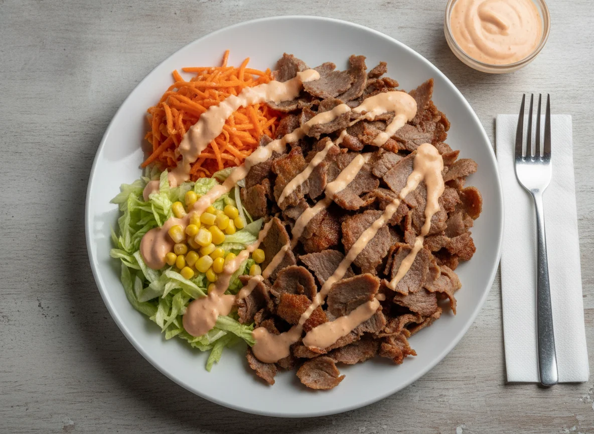 Döner Teller mit Salat und Cocktailsauce photo