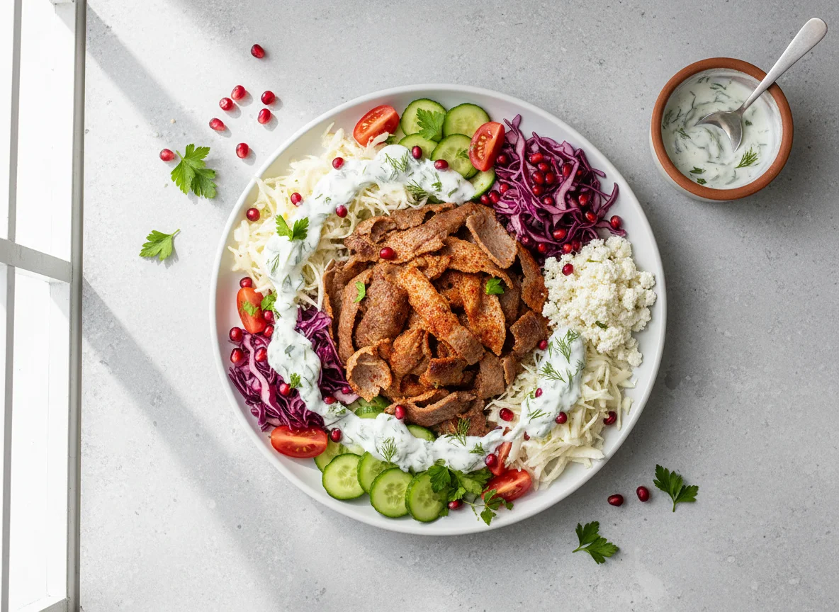 Döner Teller mit Salat und Joghurt photo