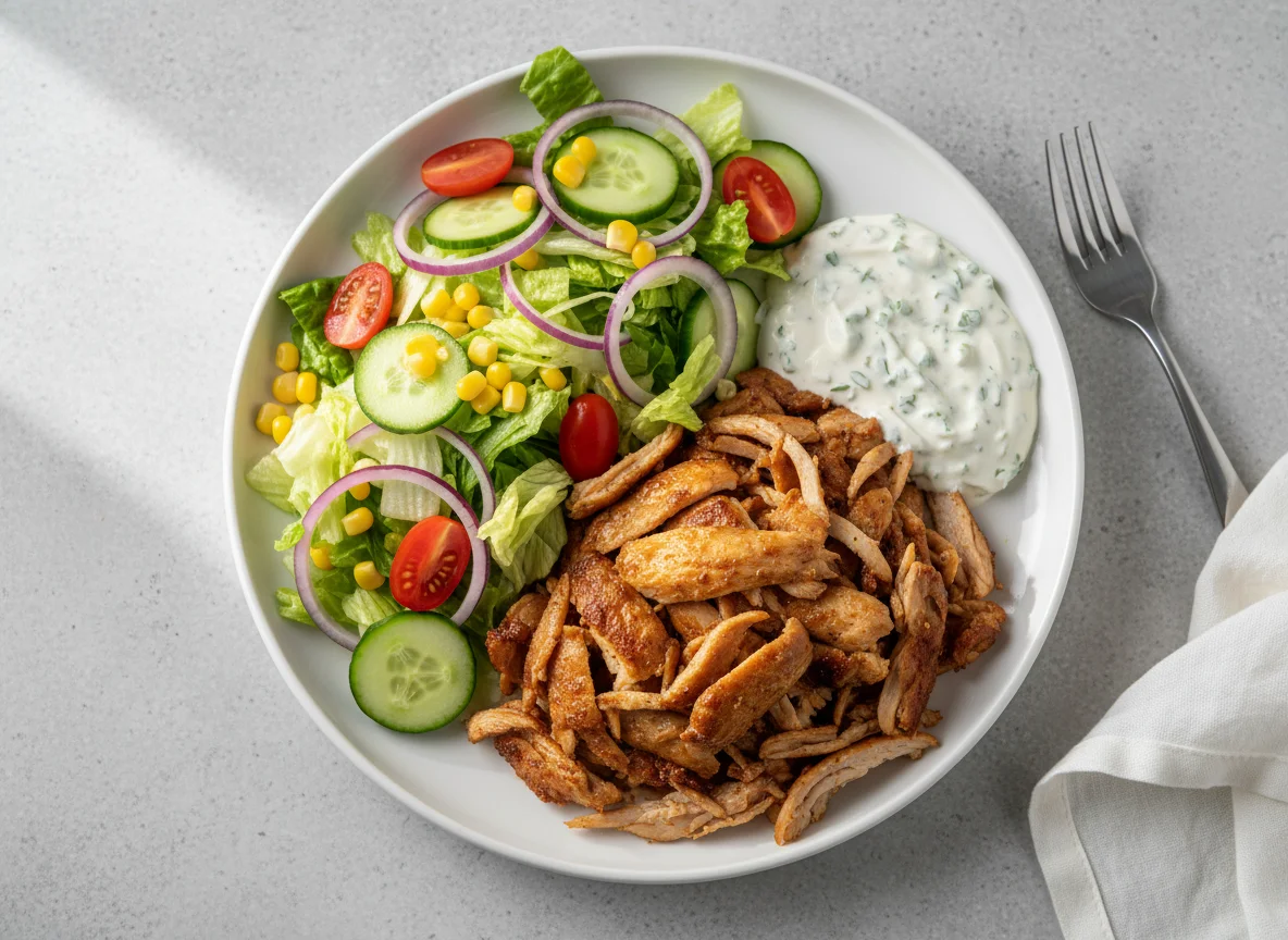 Döner Teller mit Salat und Knoblauchsauce photo
