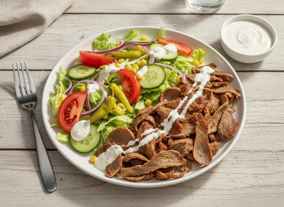 Döner Teller mit Salat und Sauce photo