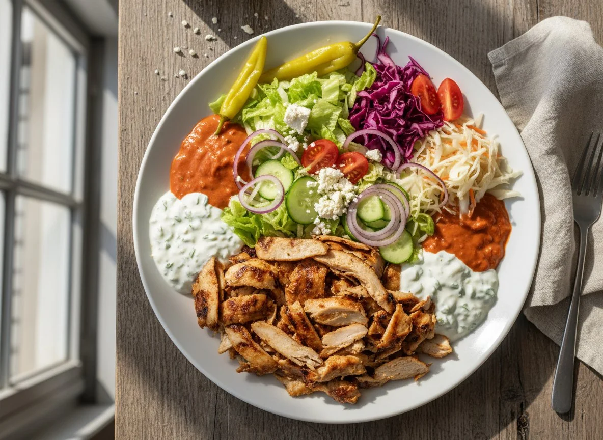 Döner Teller mit Salat und Saucen photo