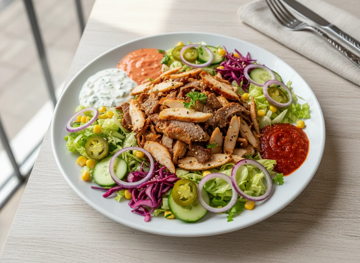 Döner Teller mit Saucen und Salat photo