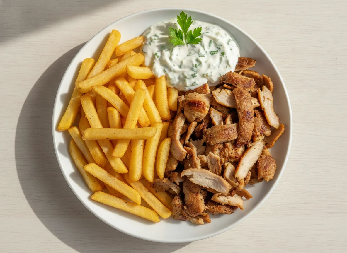 Dönerfleisch mit Pommes photo