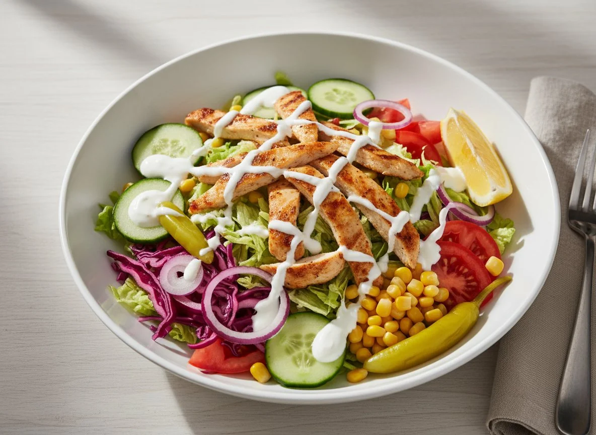 Döner-Salat mit Hähnchen und Joghurt-Dressing photo