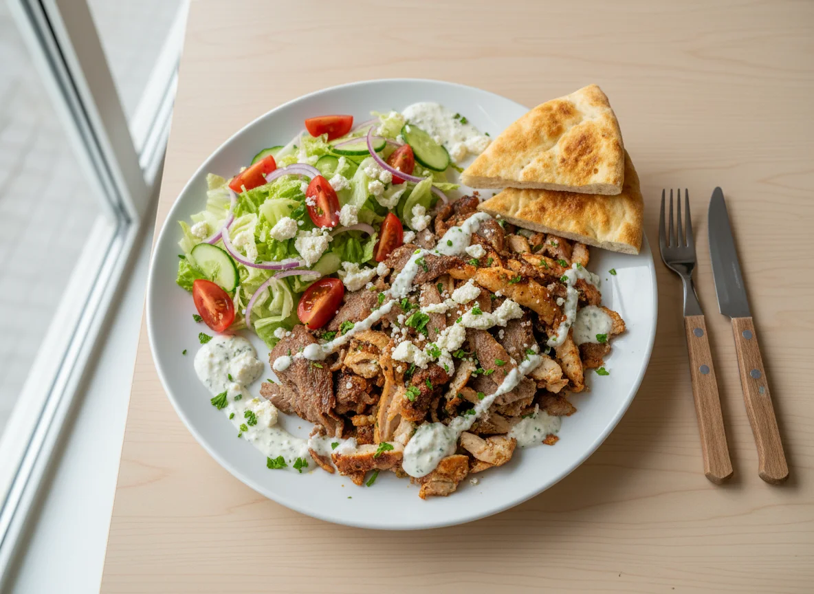 Dönerteller mit Feta und Knoblauchsauce photo