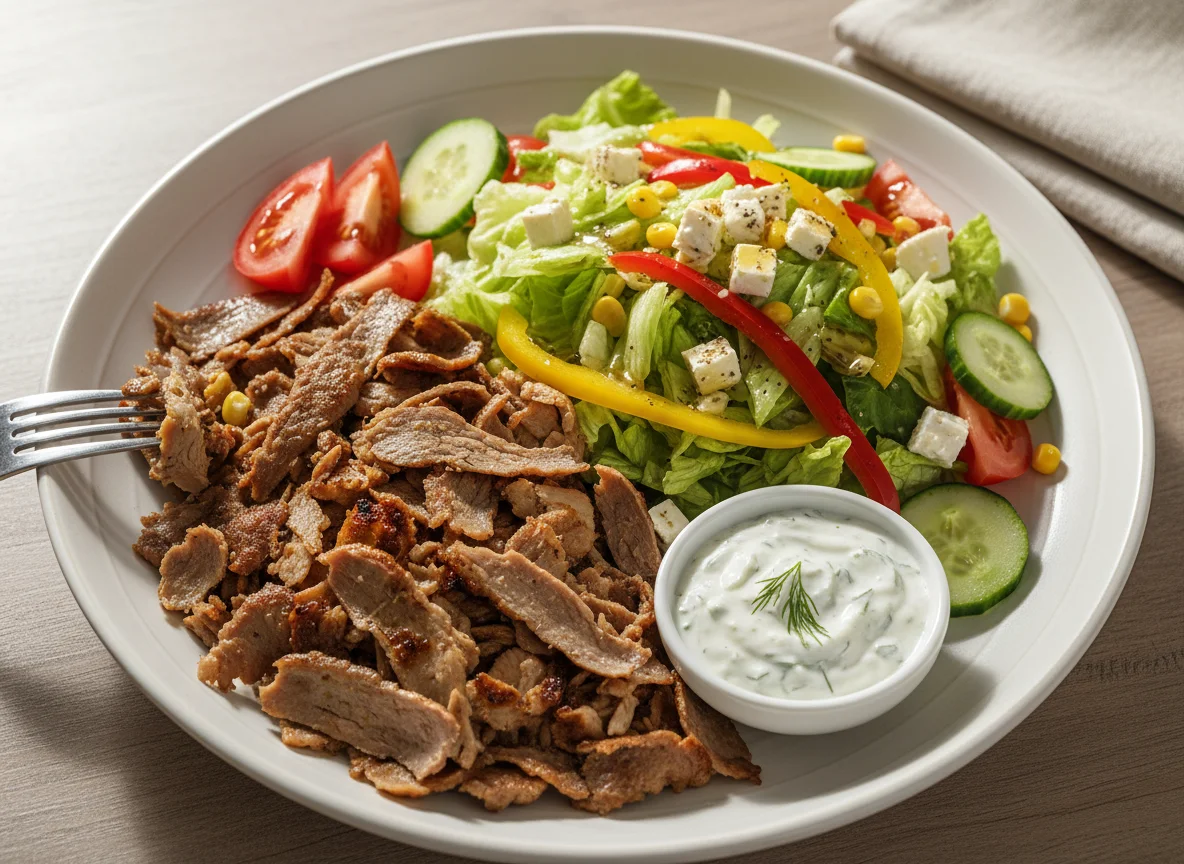 Döner-Teller mit gemischtem Salat und Tzatziki photo