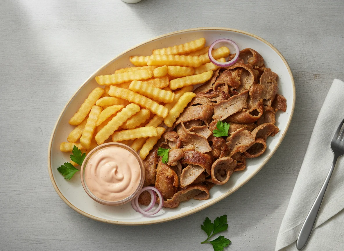 Döner-Teller mit Pommes und Cocktailsauce photo