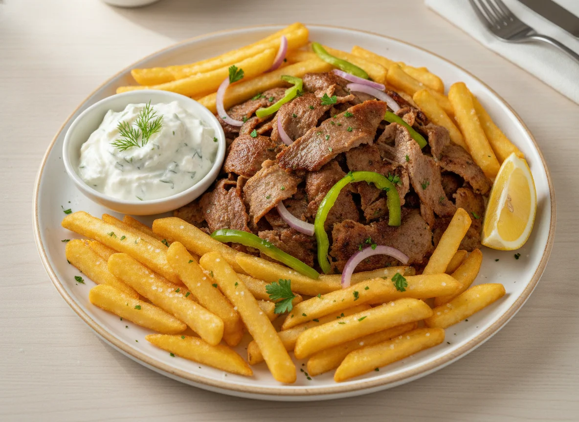 Dönerteller mit Pommes und Tzatziki photo