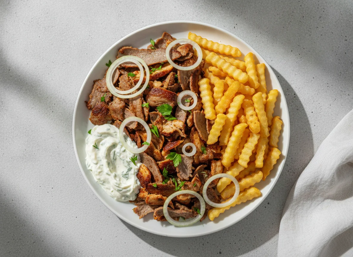 Döner-Teller mit Pommes und Zwiebeln photo