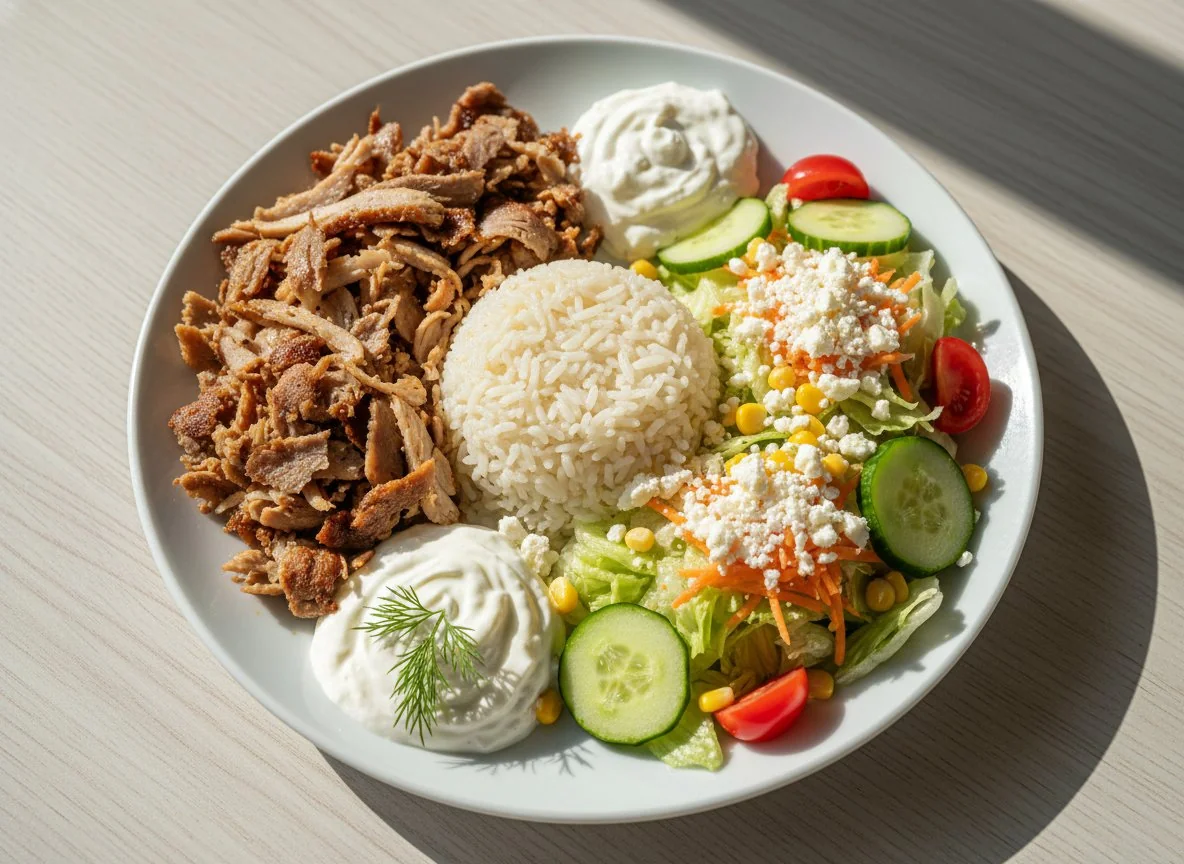 Dönerteller mit Reis und Feta photo