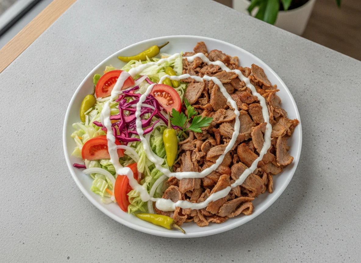 Döner-Teller mit Salat und Joghurtsauce photo