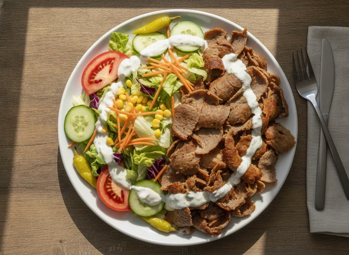 Dönerteller mit Salat und Knoblauchsauce photo