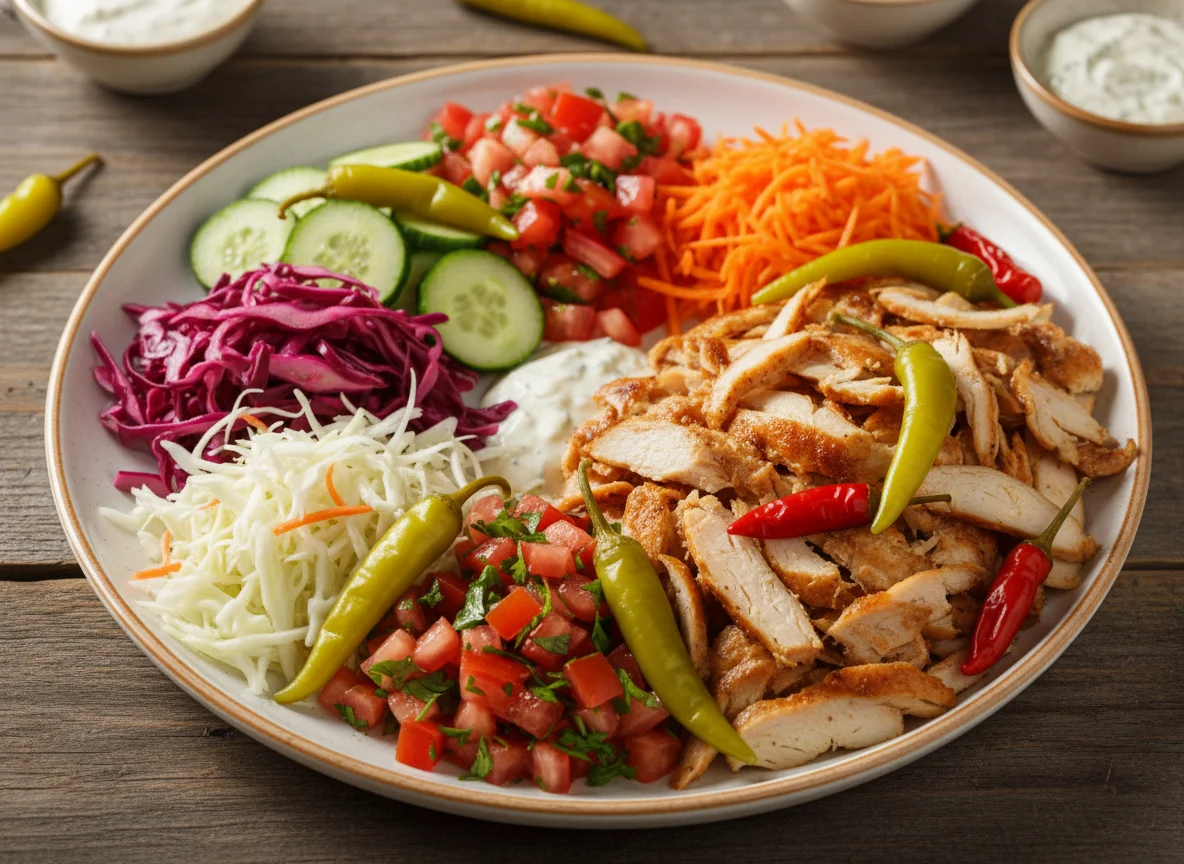 Dönerteller mit Salat und Peperoni photo