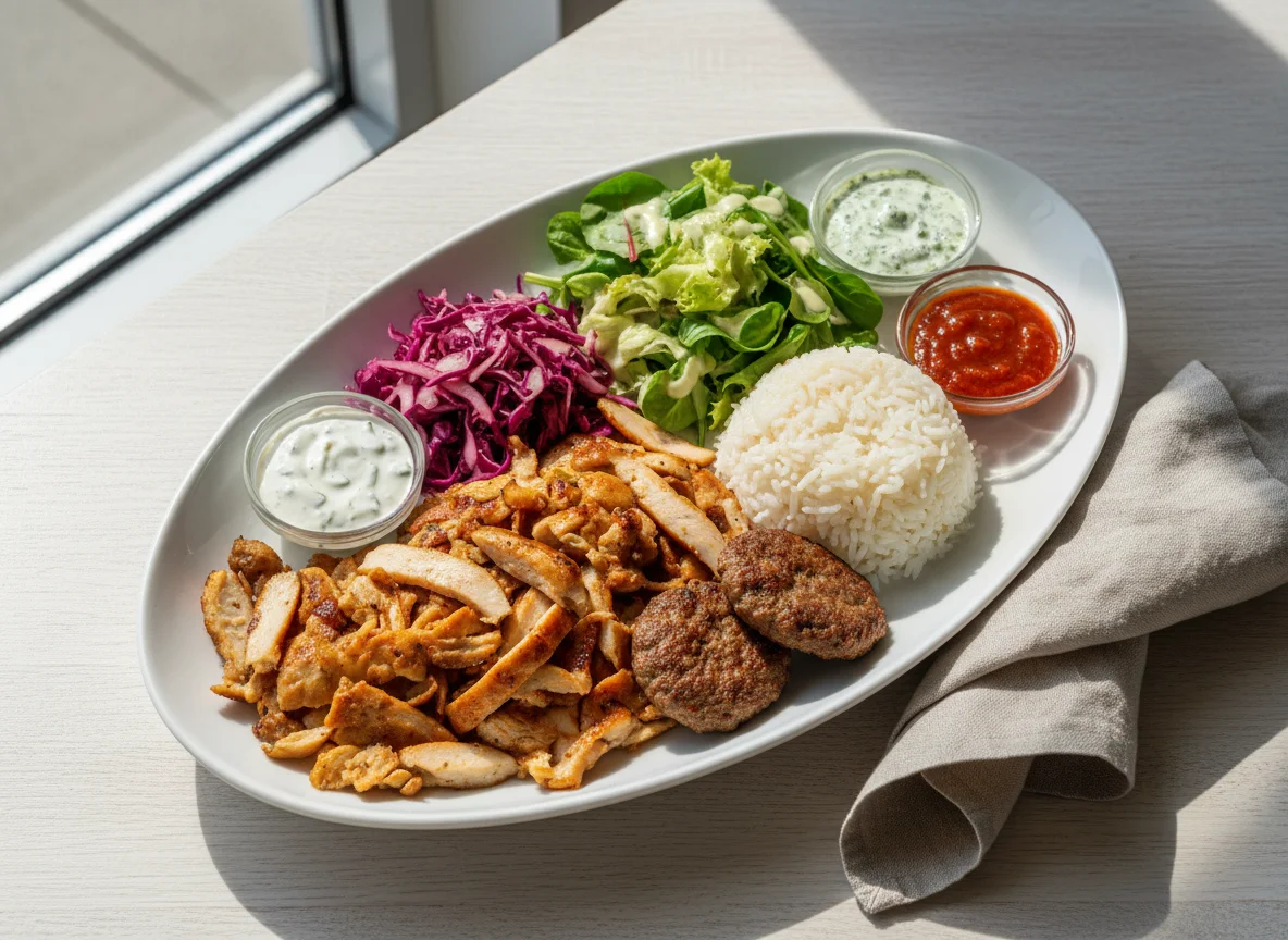 Dönerteller mit Salat und Saucen photo