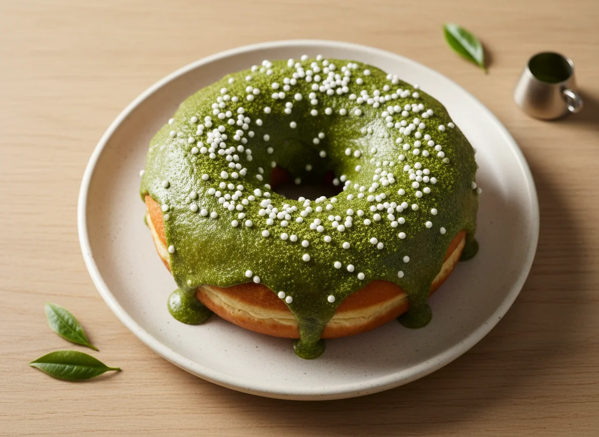 Donut mit Matcha-Glasur photo