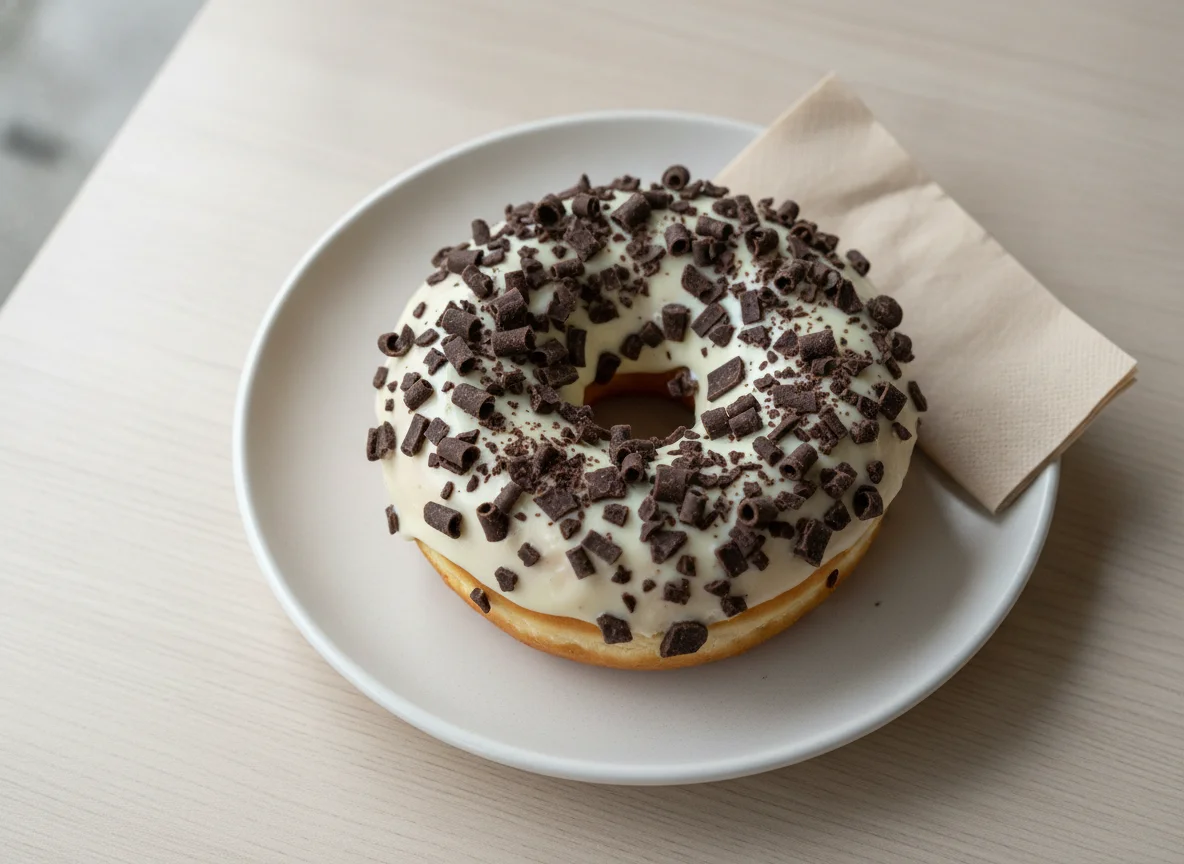 Donut mit weißer Glasur und Schokoladendekor photo