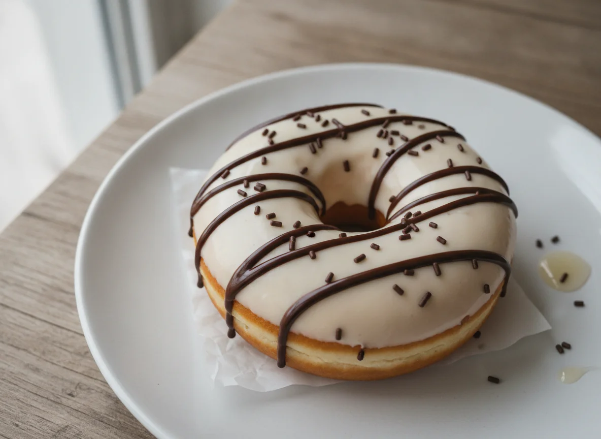 Donut mit Zuckerglasur und Schokoladenstreifen photo