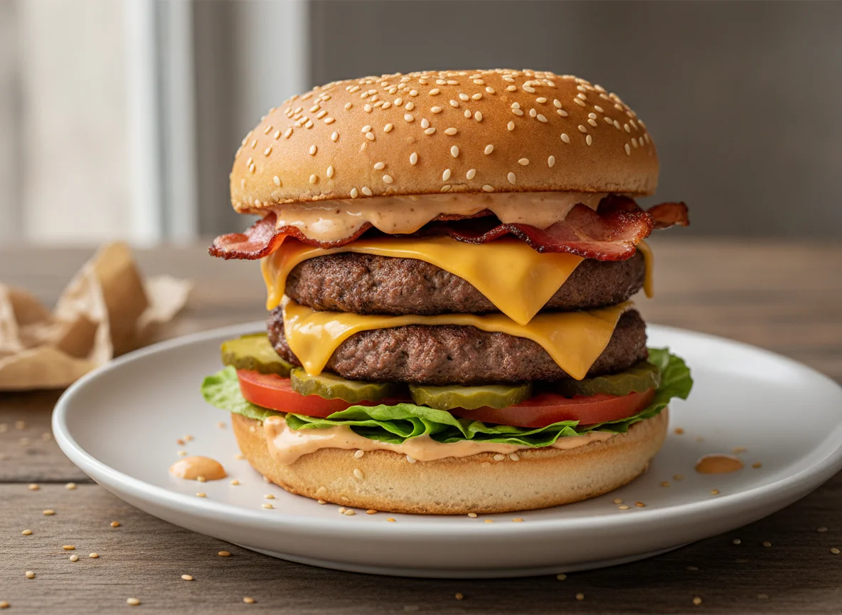 Doppel-Cheeseburger mit Speck photo