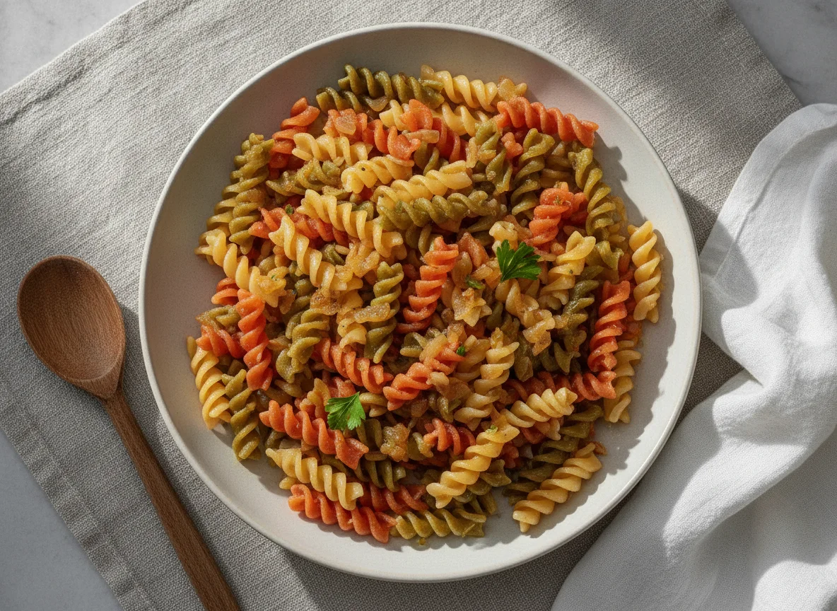 Dreifarbige Fusilli Pasta photo