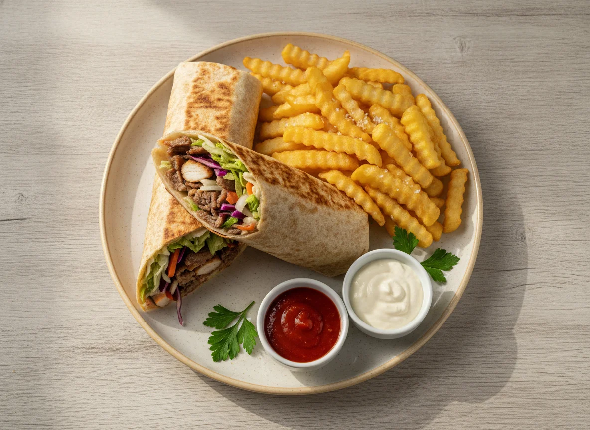 Dürüm Döner mit Pommes frites photo