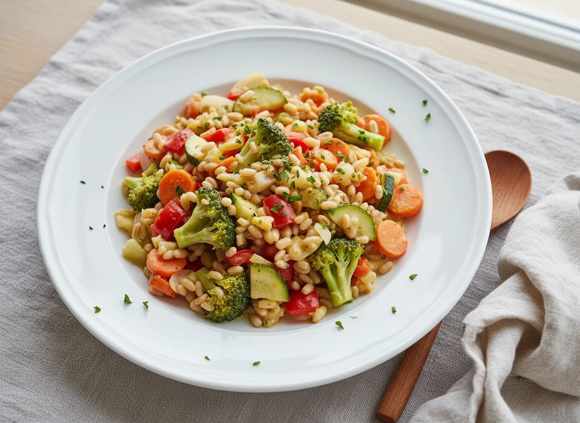 Ebly mit Gemüse und Rahm-Bouillon-Sauce photo