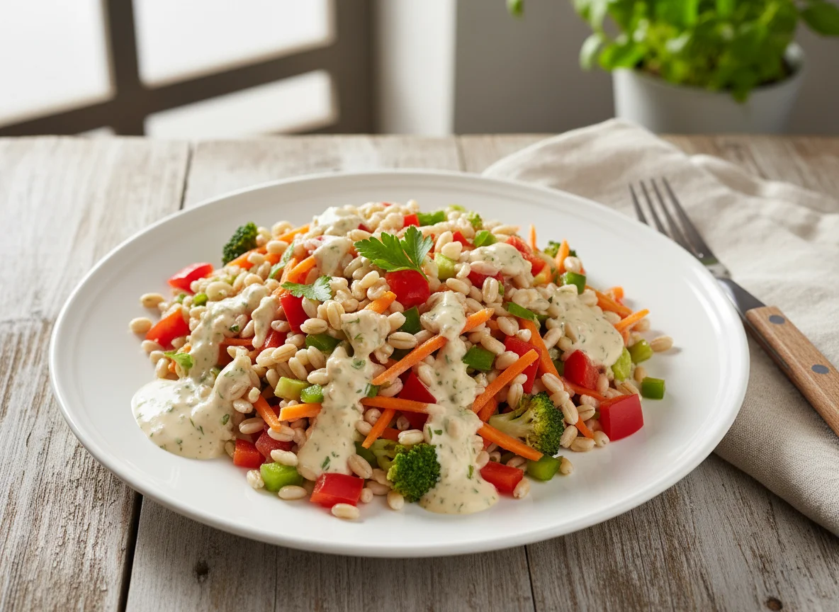 Ebly-Salat mit Gemüse und Sauce photo