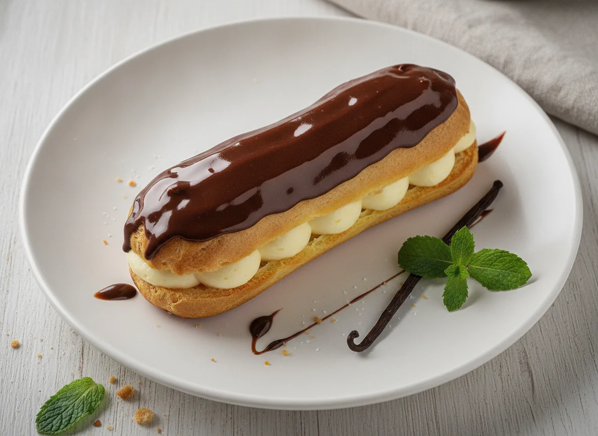 Eclair mit Schokoladenglasur photo