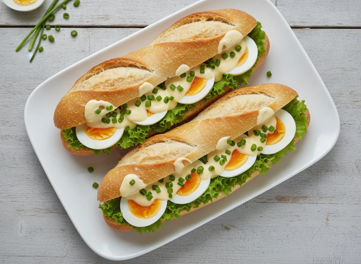 Eier-Baguette mit Salat photo