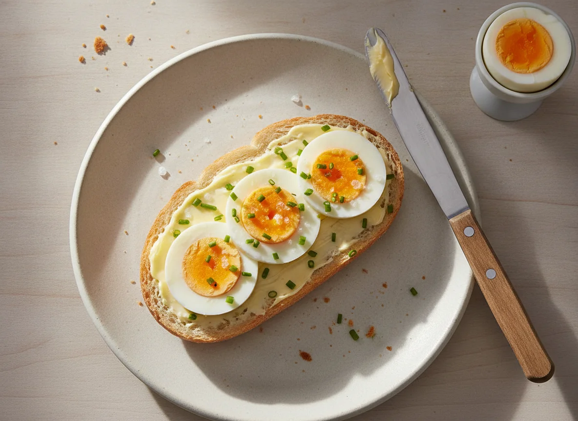 Eierbrötchen mit Butter photo
