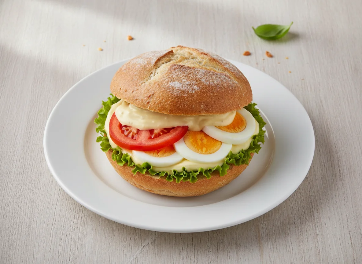 Eierbrötchen mit Tomate und Salat photo