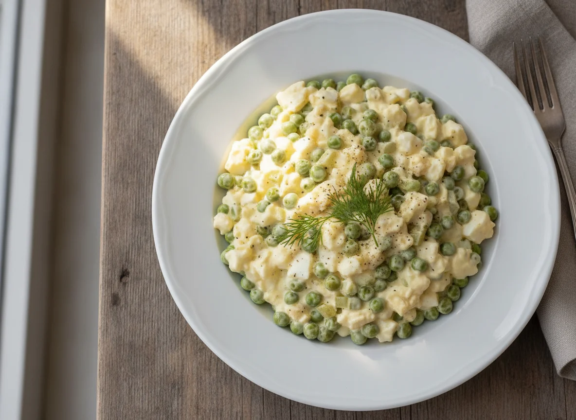 Eiersalat mit Erbsen und Mayonnaise photo