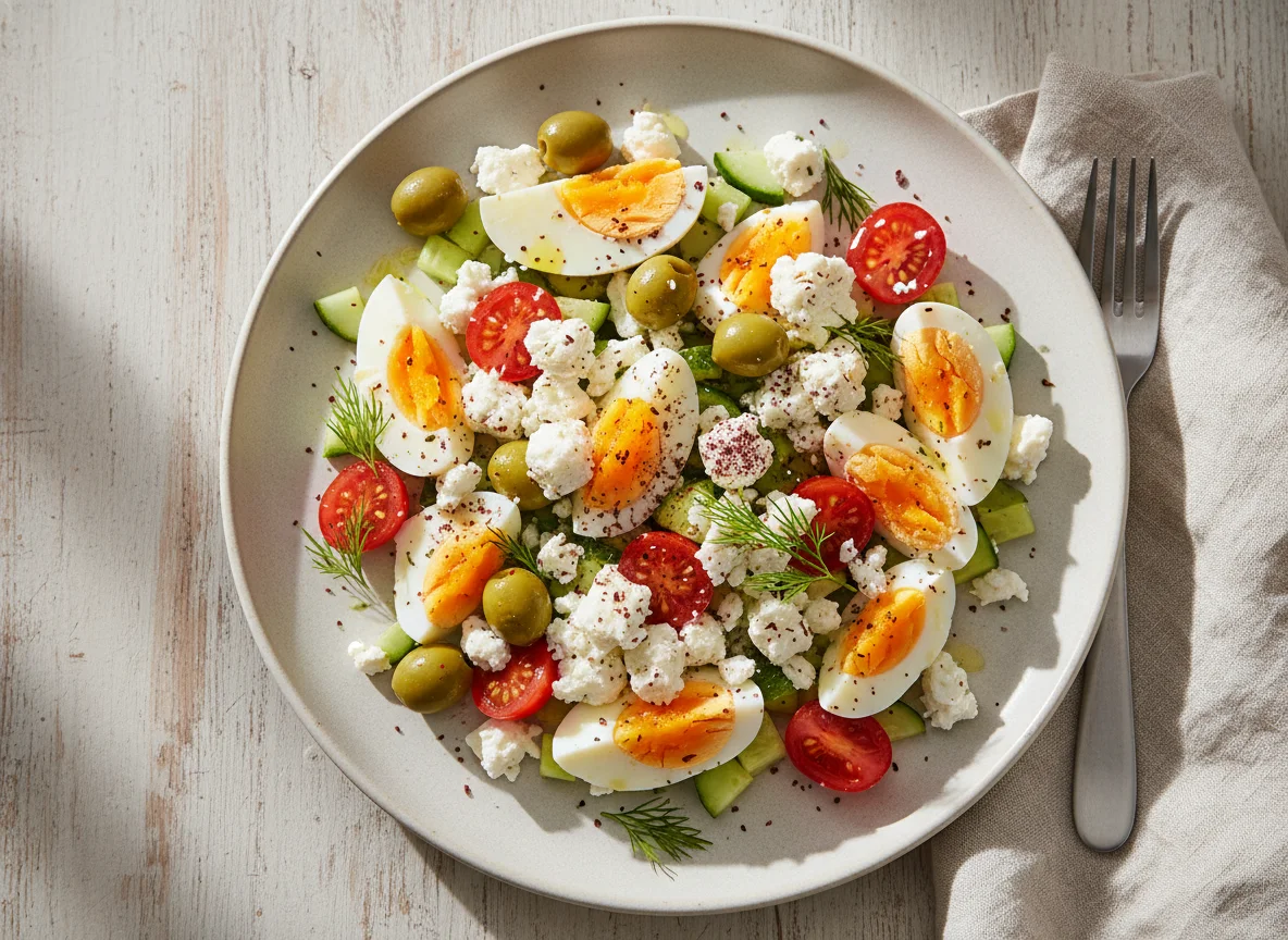 Eiersalat mit Oliven und Gemüse photo
