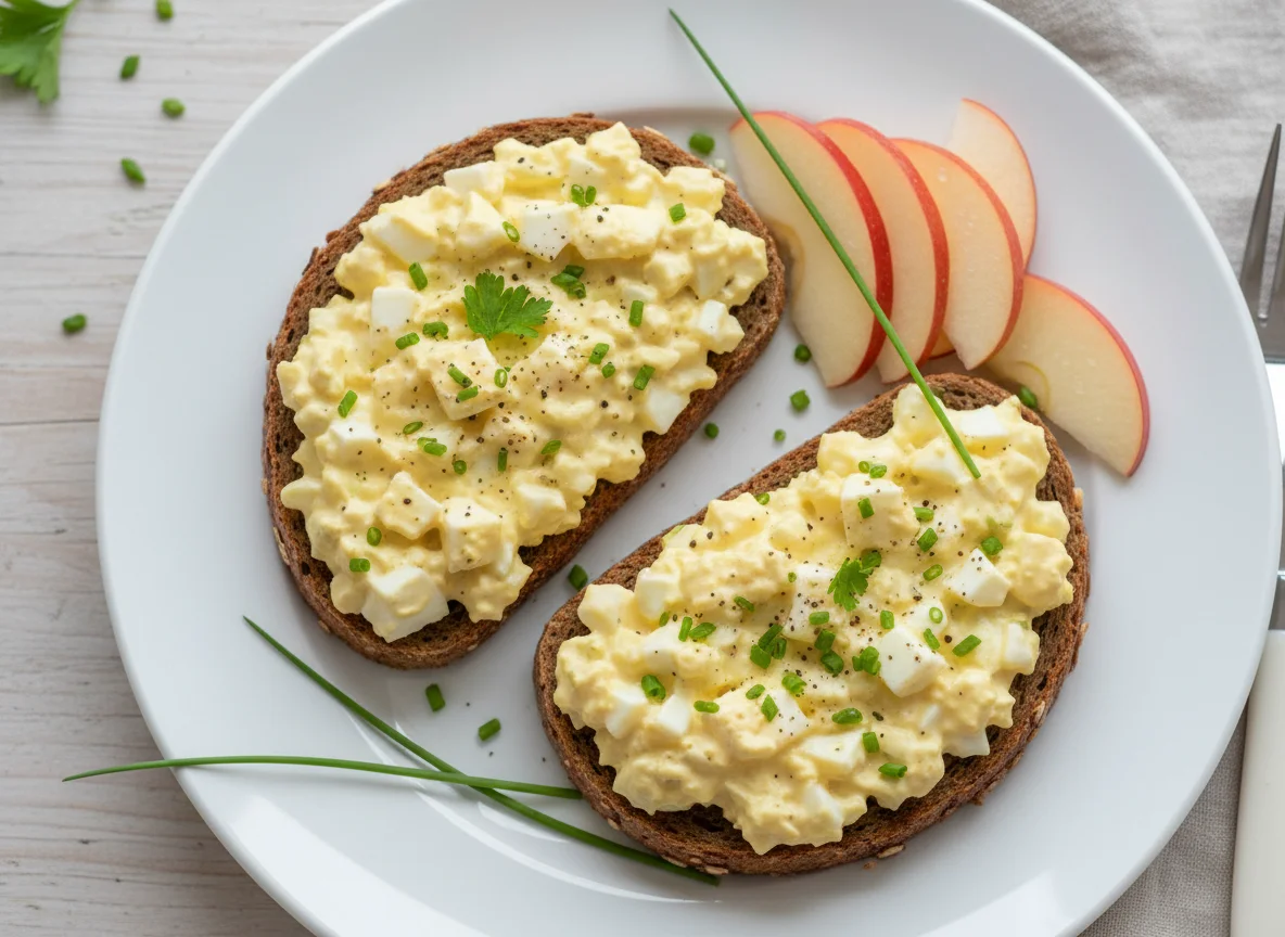 Eiersalatbrot mit Apfelspalten photo