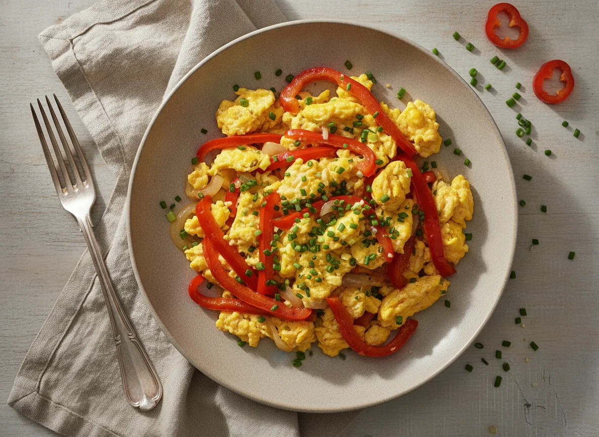 Eierspeise mit Paprika und Schnittlauch photo