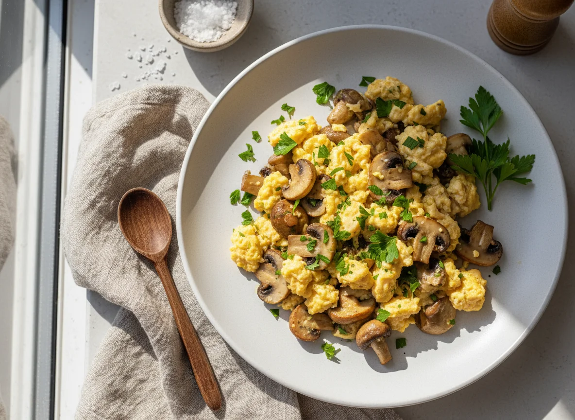 Eierspeise mit Pilzen und Petersilie photo