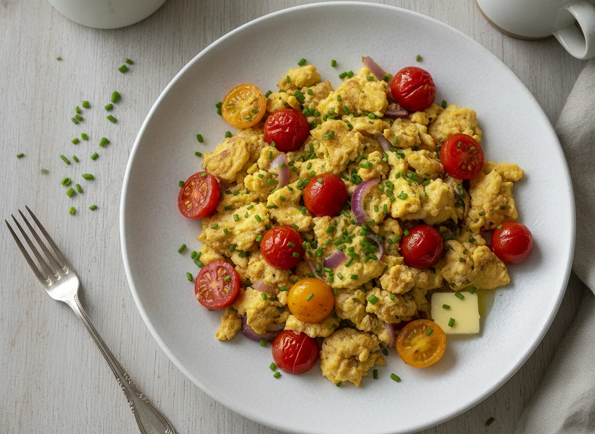 Eierspeise mit Tomaten und Schnittlauch photo