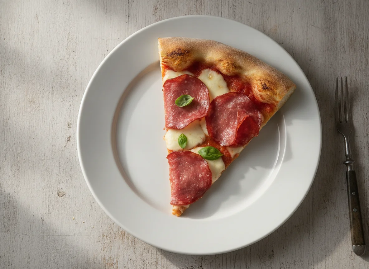 Ein Stück Salami-Pizza photo