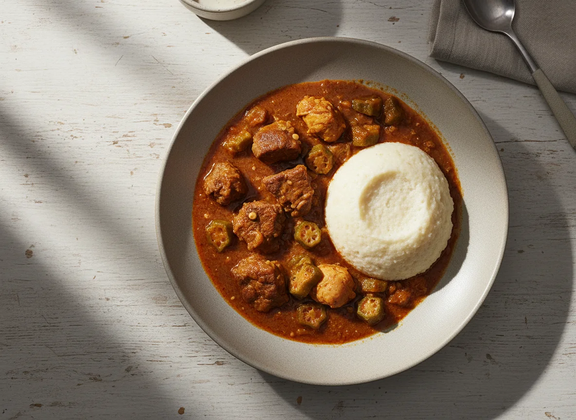 Eintopf mit Fufu und Fleisch photo