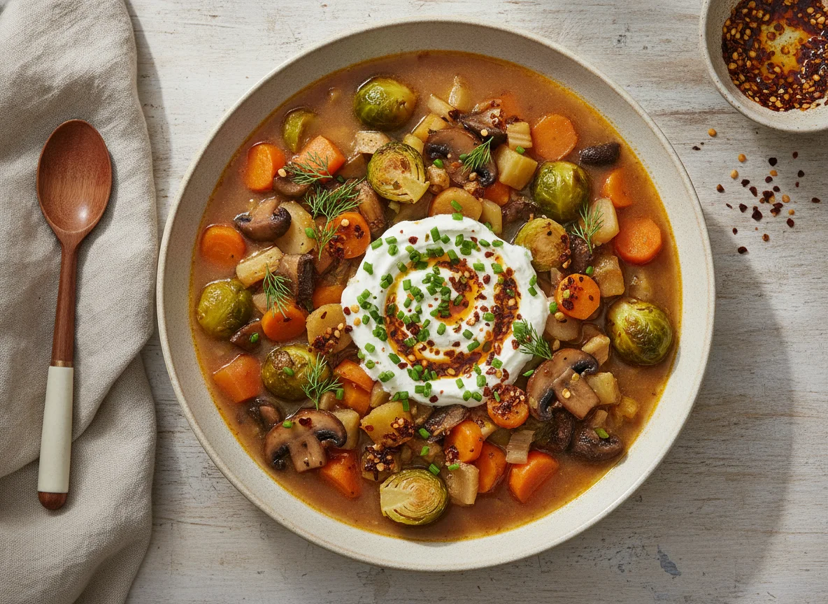 Eintopf mit Gemüse und veganer Creme photo