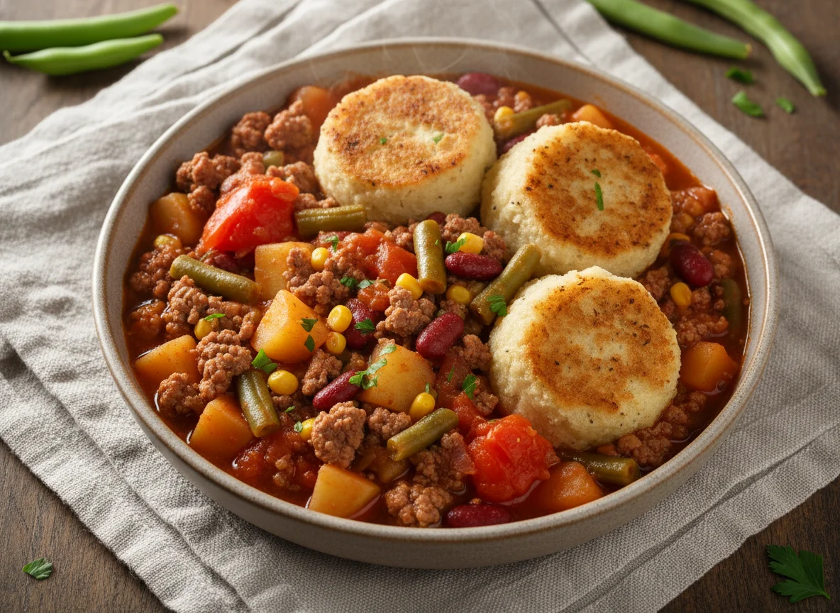 Eintopf mit Hackfleisch und Klößen photo
