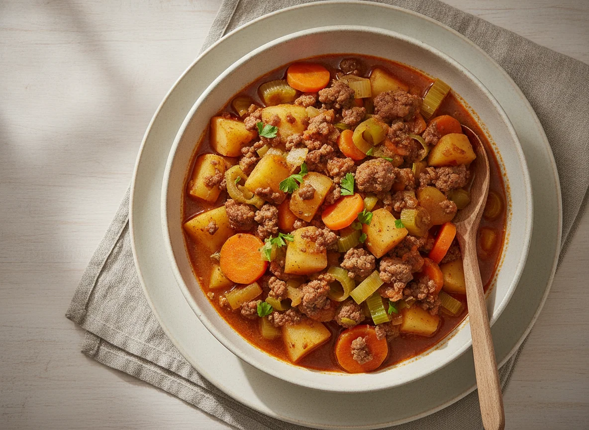 Eintopf mit Rinderhackfleisch und Gemüse photo