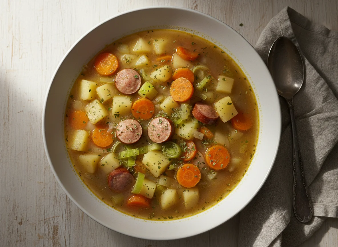Eintopf mit Suppengrün und Wurst photo