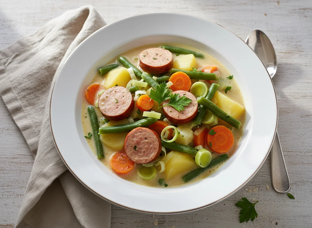 Eintopf mit Würstchen und Gemüse photo