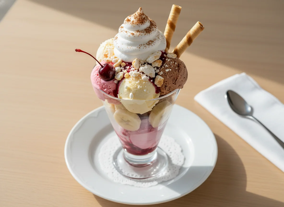 Eisbecher mit Baiser und Banane photo