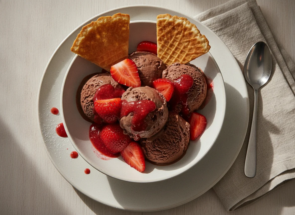 Eisbecher mit Erdbeeren photo