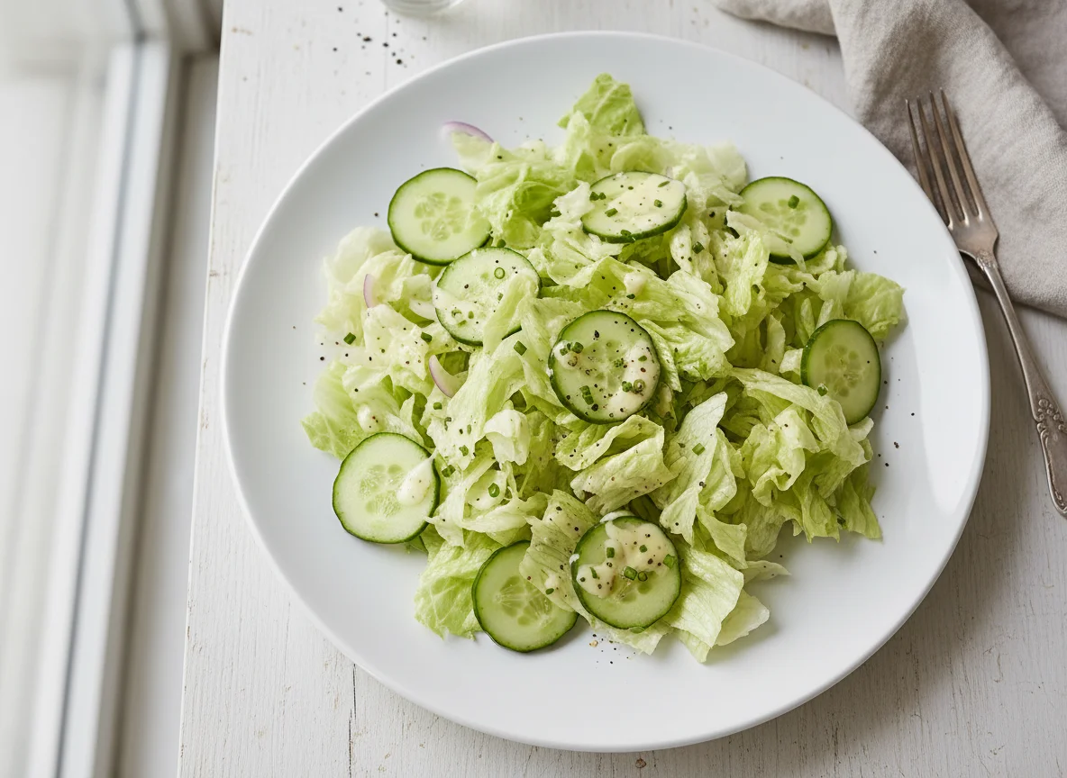 Eisbergsalat mit Gurke und Dressing photo