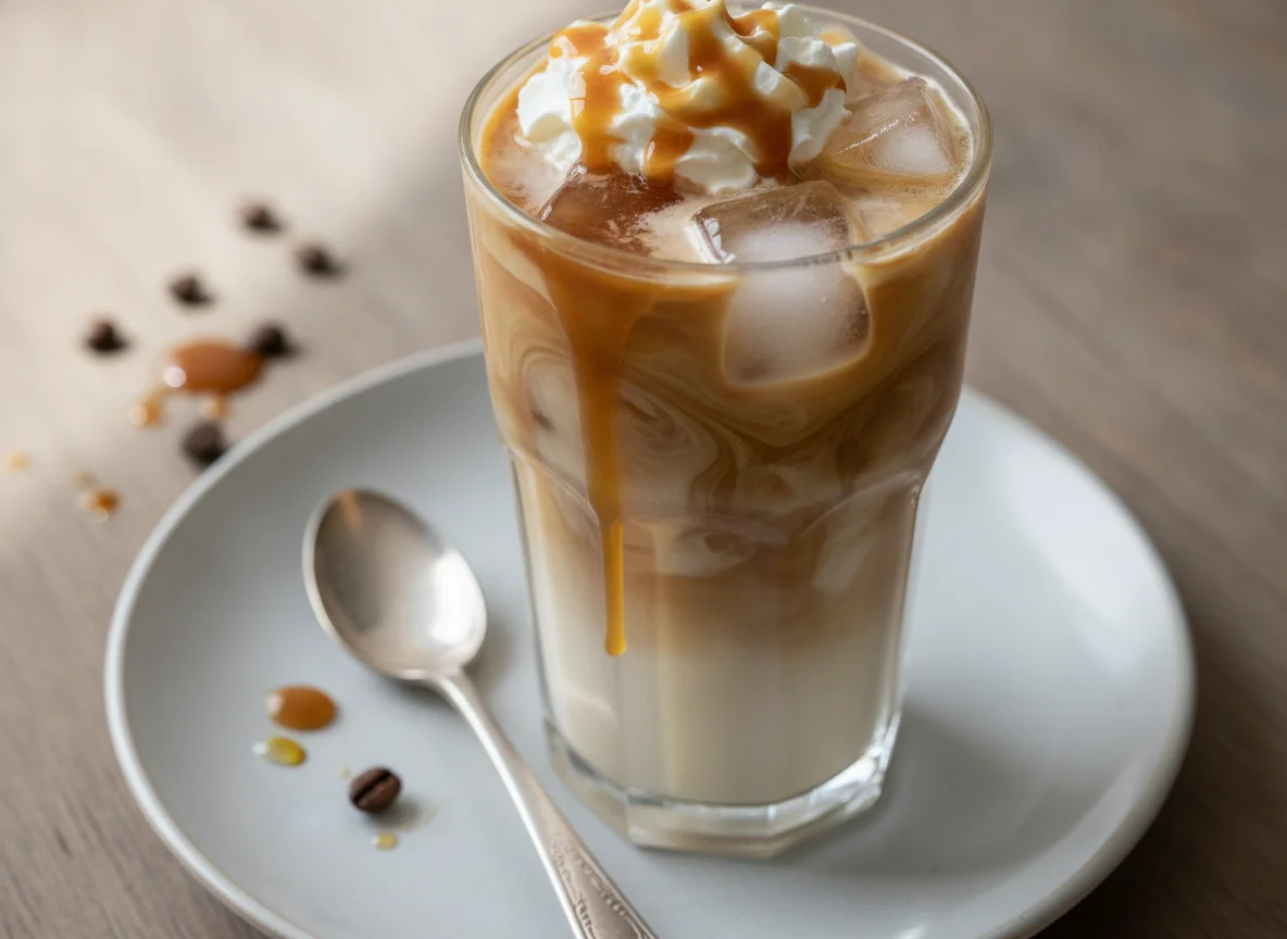 Eiskaffee mit Karamellsirup photo